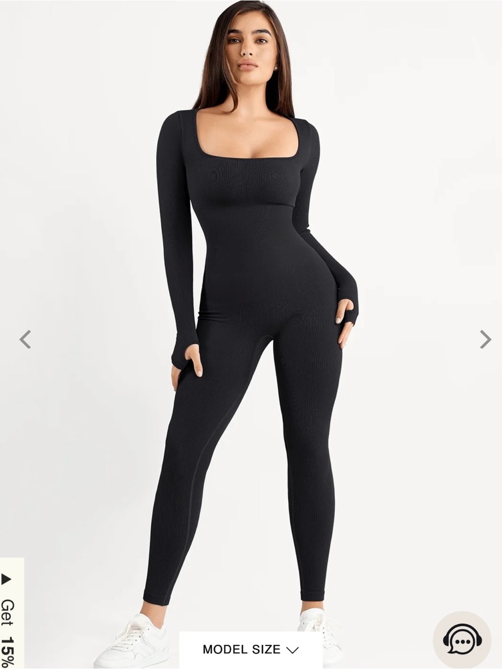 🖤 Popilush Black Square Neck Long Sleeve Shapewear Jumpsuit | M | NWT